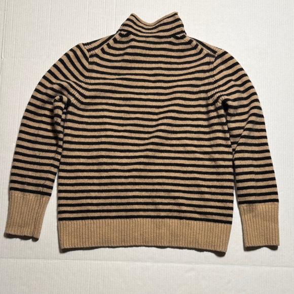 J. CREW Rolled Mock Neck Striped Warm Tan Black Wool Cashmere Blend Sweater XL - Picture 11 of 12